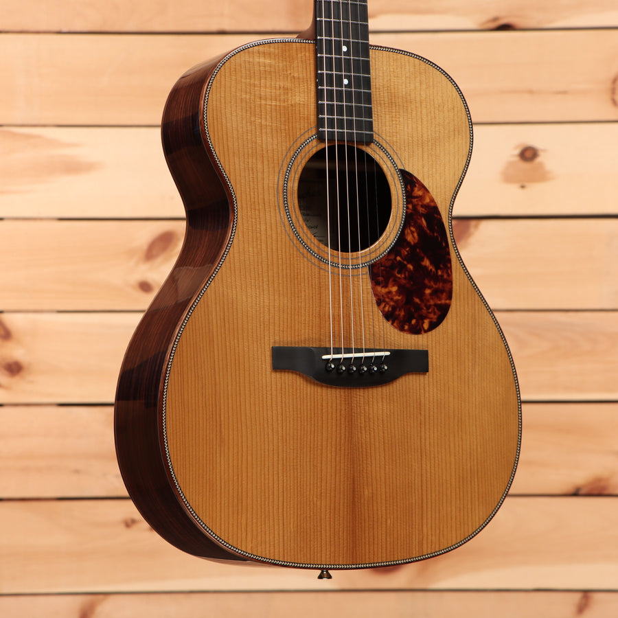 Boucher GRSG51V acoustic guitar natural finish with tortoiseshell pickguard and pearl binding