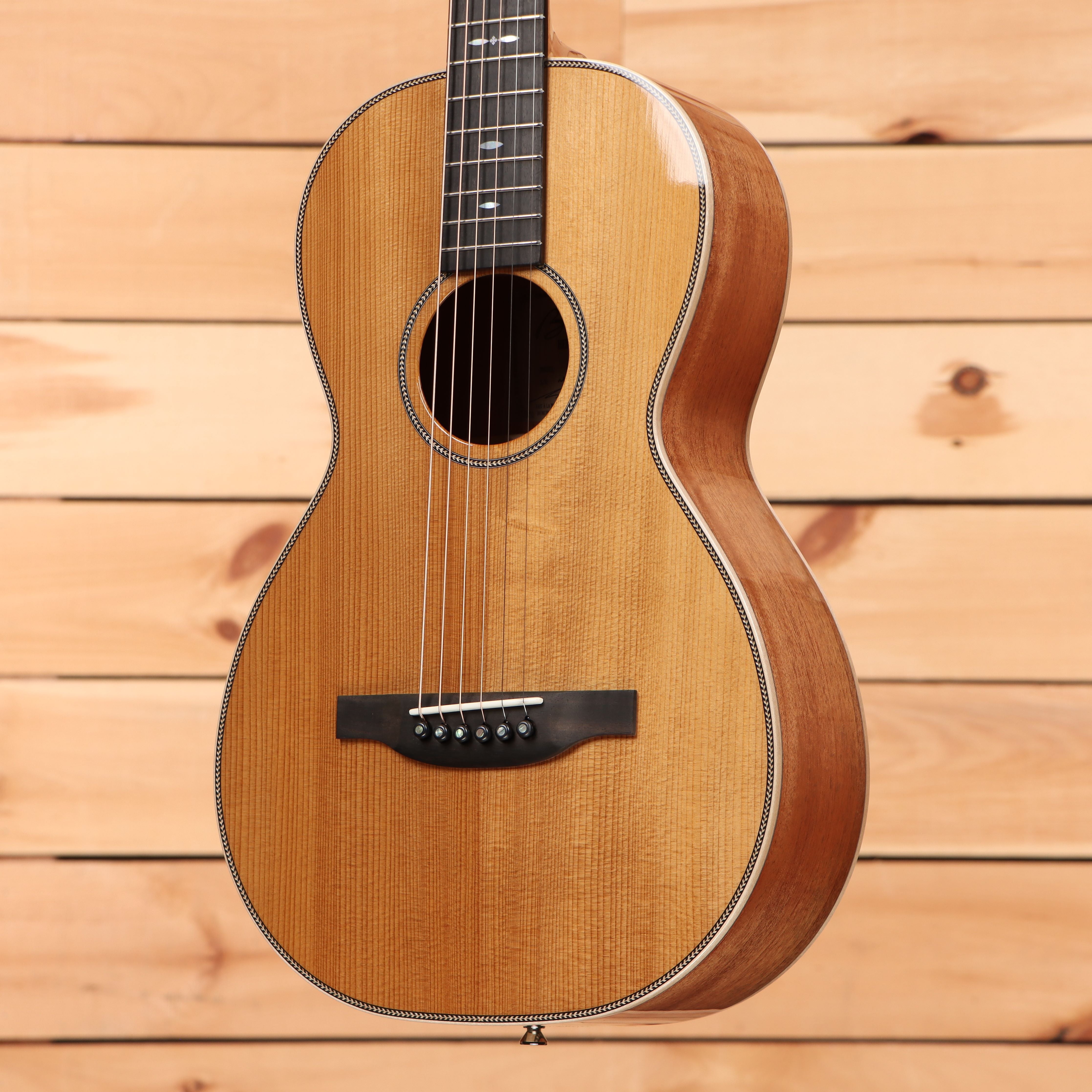 Boucher HG44 parlor acoustic guitar natural finish with decorative rosewood binding