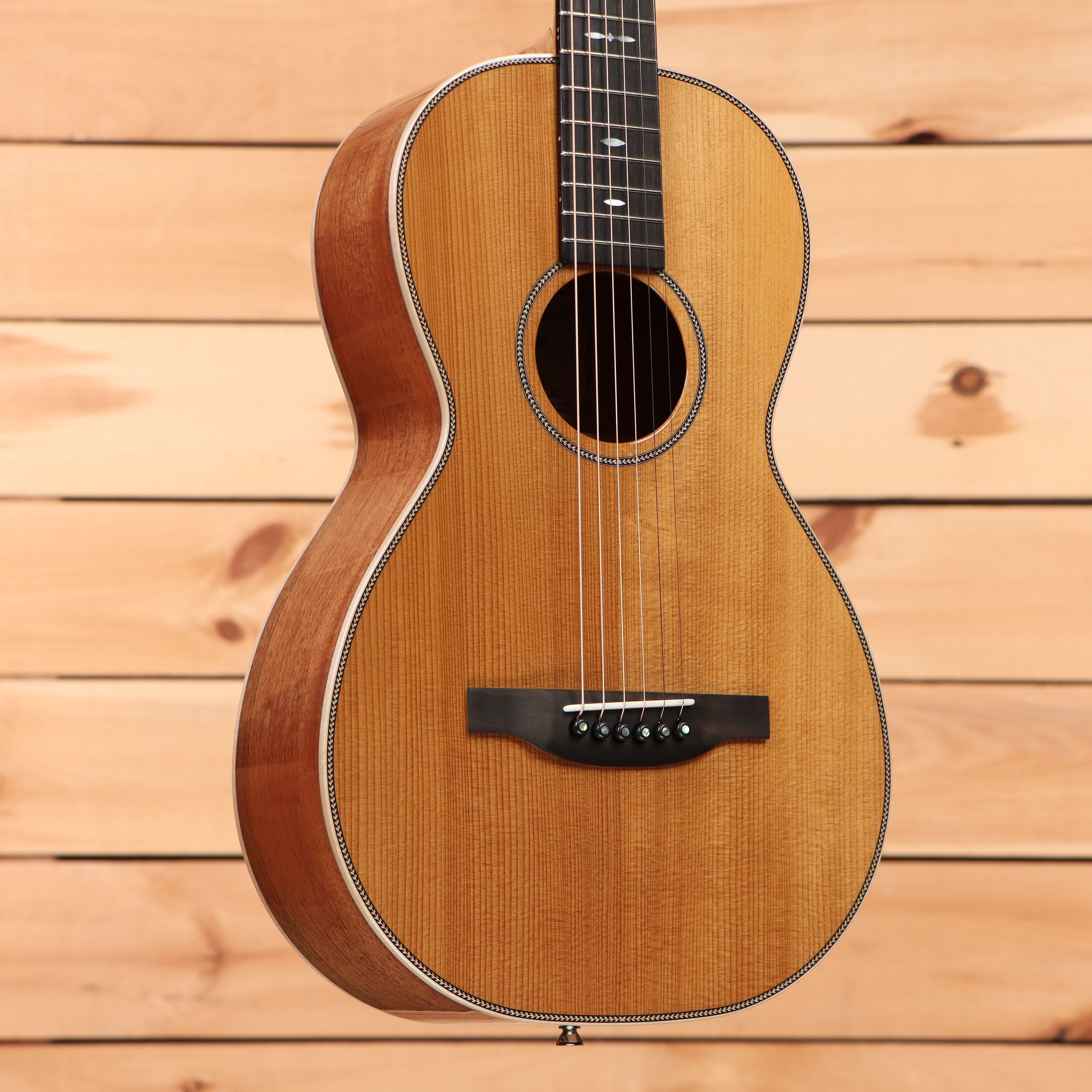 Boucher HG44 concert acoustic guitar natural finish with white binding and rosewood back
