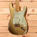 Fender Custom Shop Limited Andy Hicks Masterbuilt 1962 Poblano Stratocaster electric guitar aged Aztec Gold with mint green pickguard