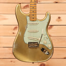 Fender Custom Shop Limited Andy Hicks Masterbuilt 1962 Poblano Stratocaster Aged Aztec Gold electric guitar with single-coil pickups and maple neck