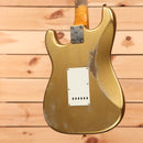 Fender Custom Shop Andy Hicks Masterbuilt 1962 Poblano Stratocaster aged Aztec Gold electric guitar with white pickguard