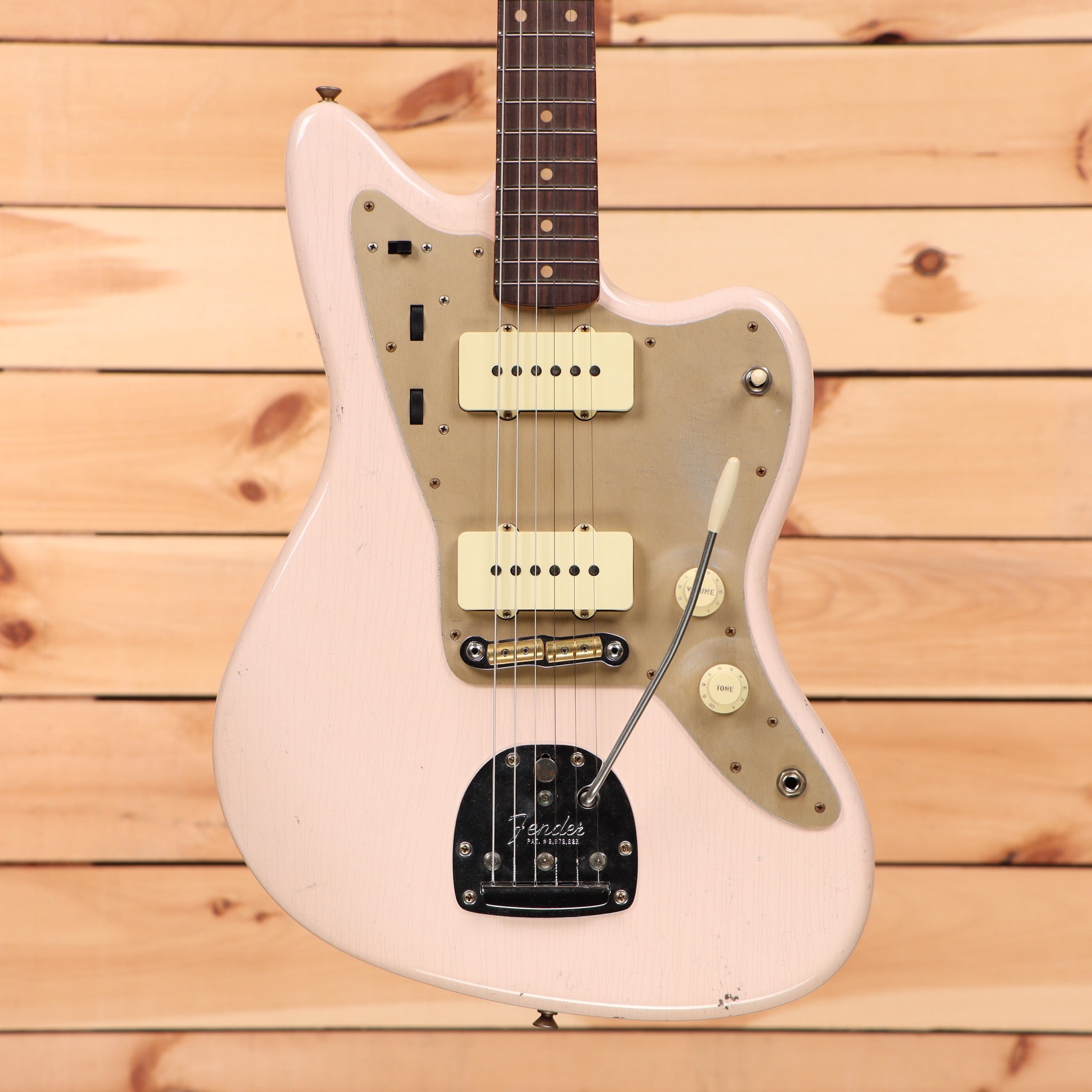 Fender Custom Shop 1959 Jazzmaster relic electric guitar super faded aged shell pink with dual single-coil pickups