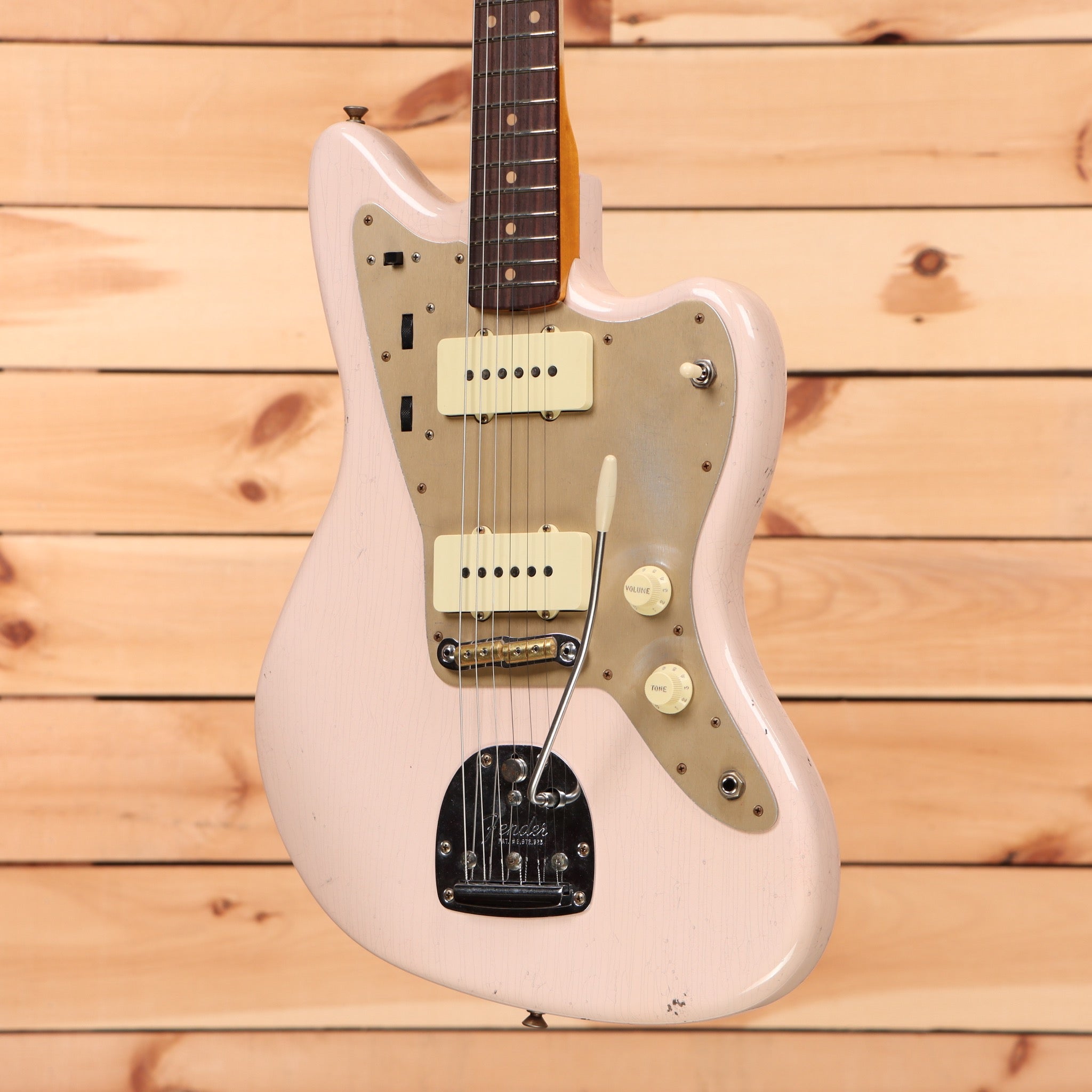 Fender Custom Shop 1959 Jazzmaster relic electric guitar super faded aged shell pink with dual single-coil pickups