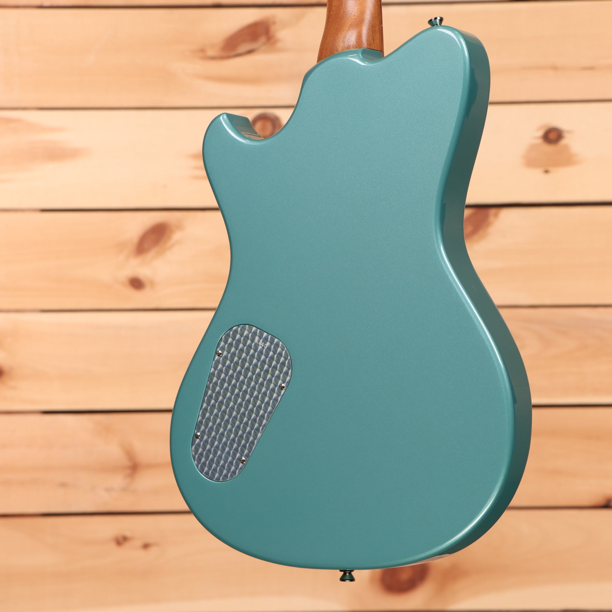 Powers Electric A-Type HT Artesian Turquoise semi-hollow electric guitar with mesh soundhole cover