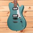 Powers Electric A-Type HT Artesian Turquoise electric guitar with dual humbucker pickups and pearl pickguard