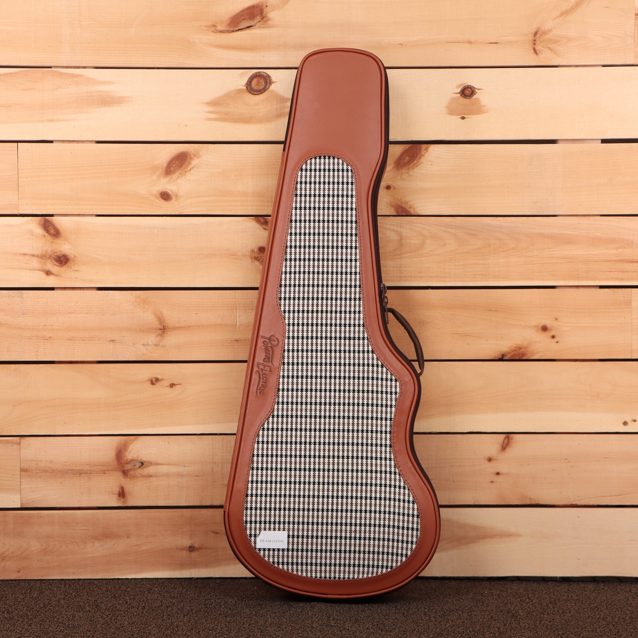 Powers Electric A-Type HT Artesian Turquoise electric guitar with houndstooth pattern interior case lining