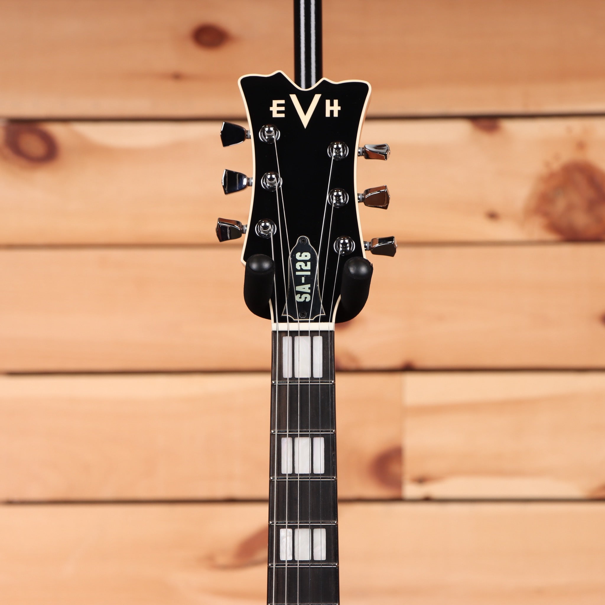 EVH SA126 electric guitar transparent purple with maple fretboard and chrome hardware