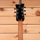 EVH SA126 electric guitar transparent purple with black headstock and chrome tuning machines