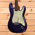 Fender Custom Shop 1963 Stratocaster electric guitar Purple Sparkle Journeyman Relic with mint green pickguard and single-coil pickups