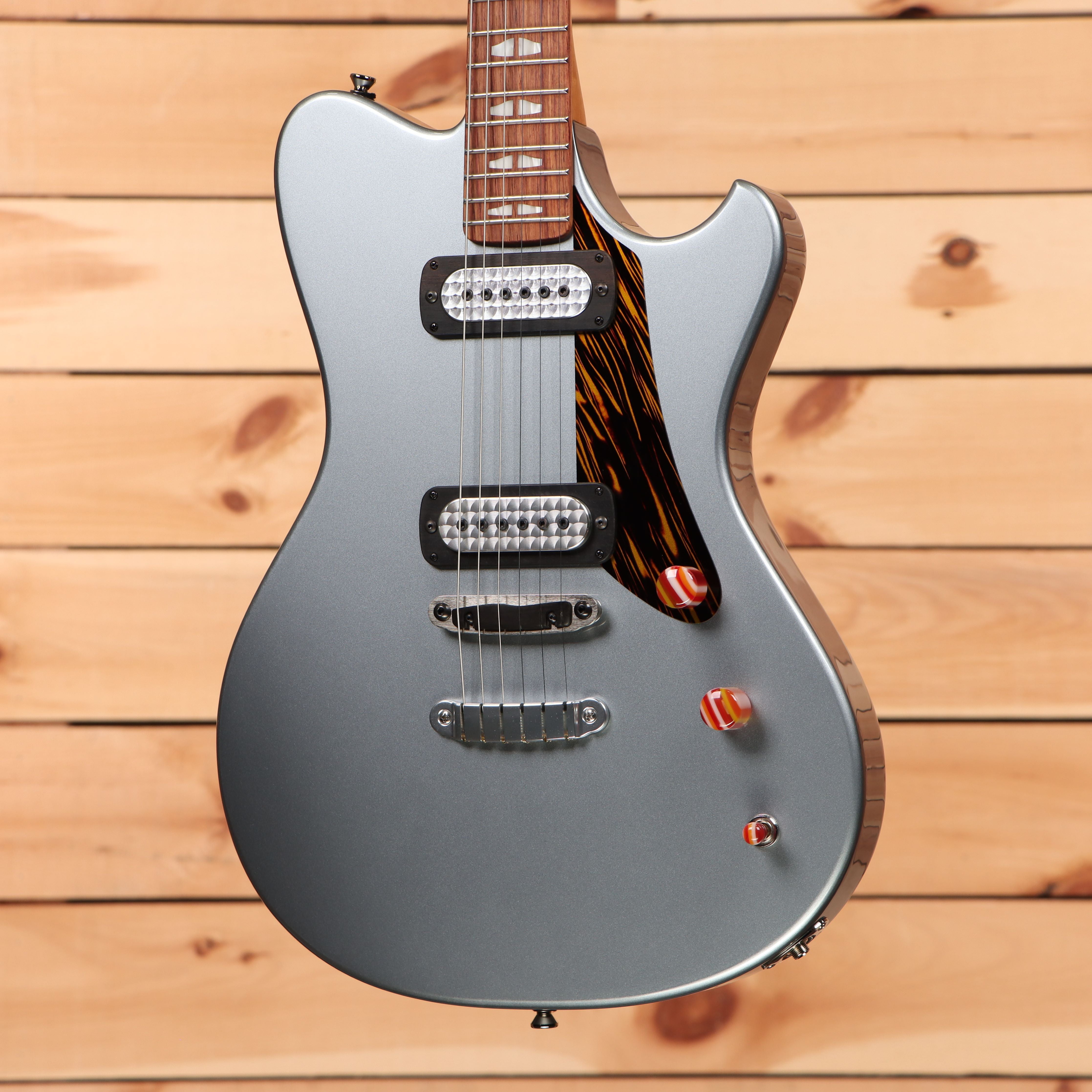 Powers Electric A-Type Hardtail electric guitar Liquid Metal Chrome Blue with dual humbucker pickups