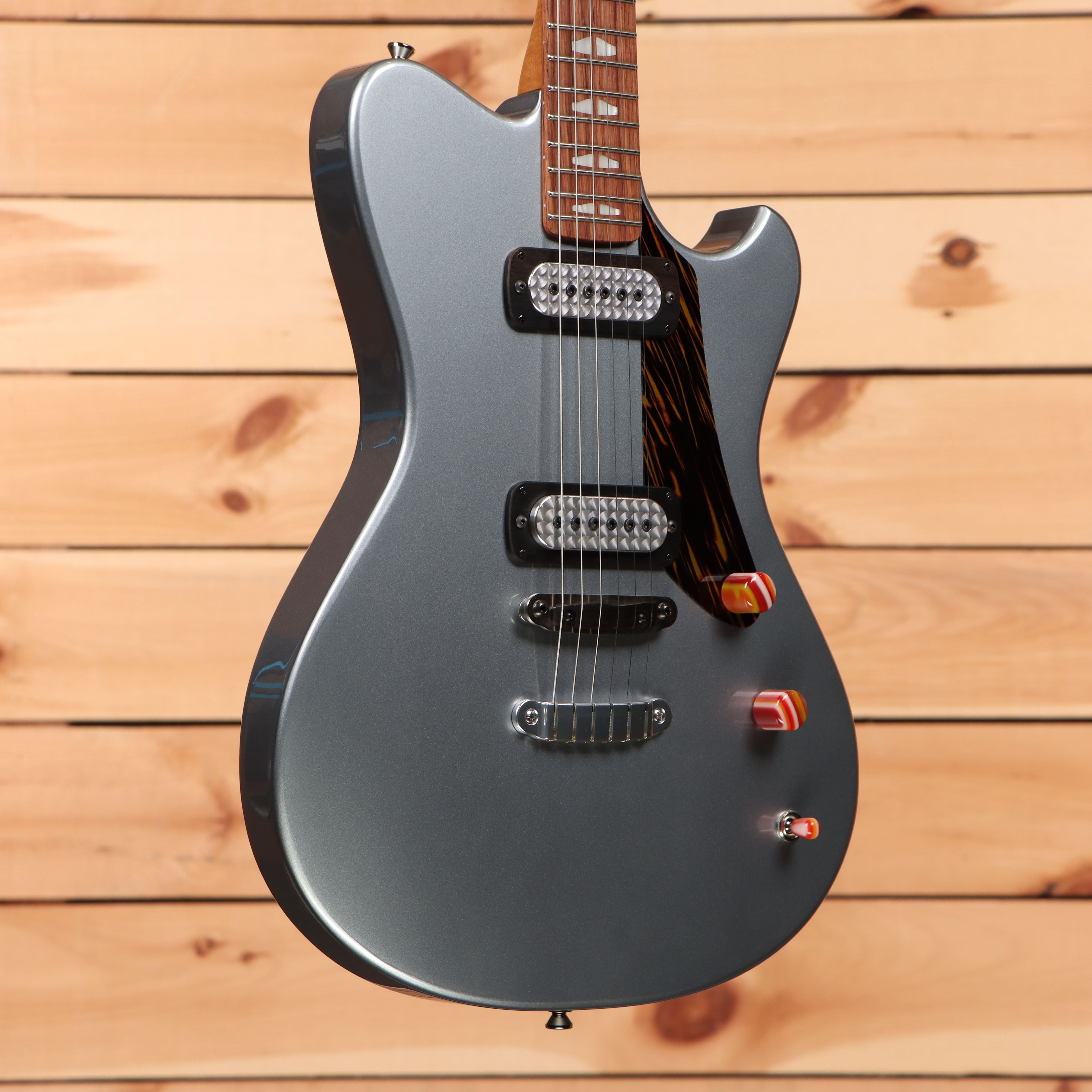 Powers Electric A-Type Hardtail electric guitar Liquid Metal Chrome Blue with dual humbucker pickups