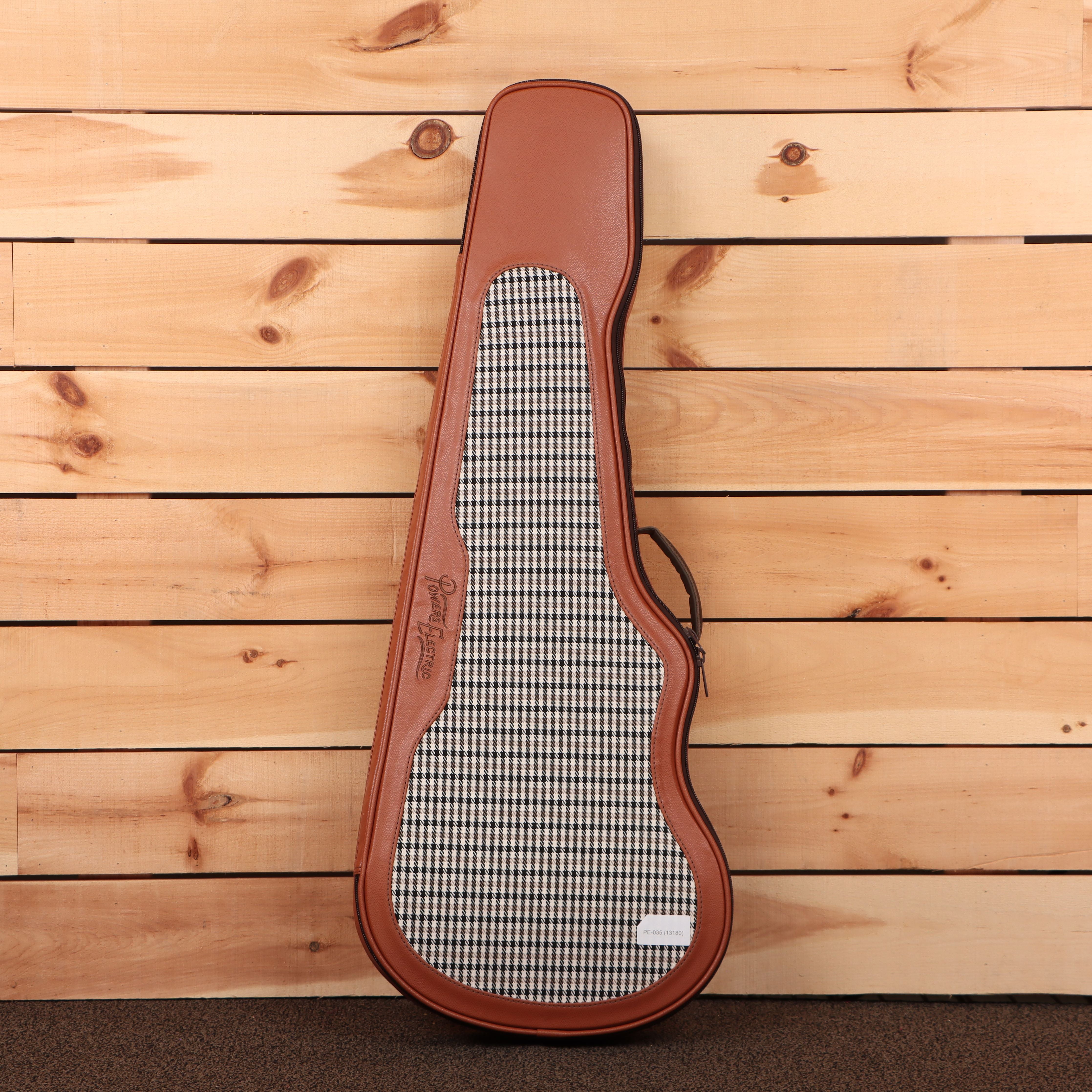 Powers Electric A-Type Hardtail electric guitar Liquid Metal Chrome Blue with houndstooth fabric interior case