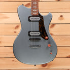 Powers A-Type electric guitar Liquid Metal Chrome Blue with dual humbucker pickups and hardtail bridge