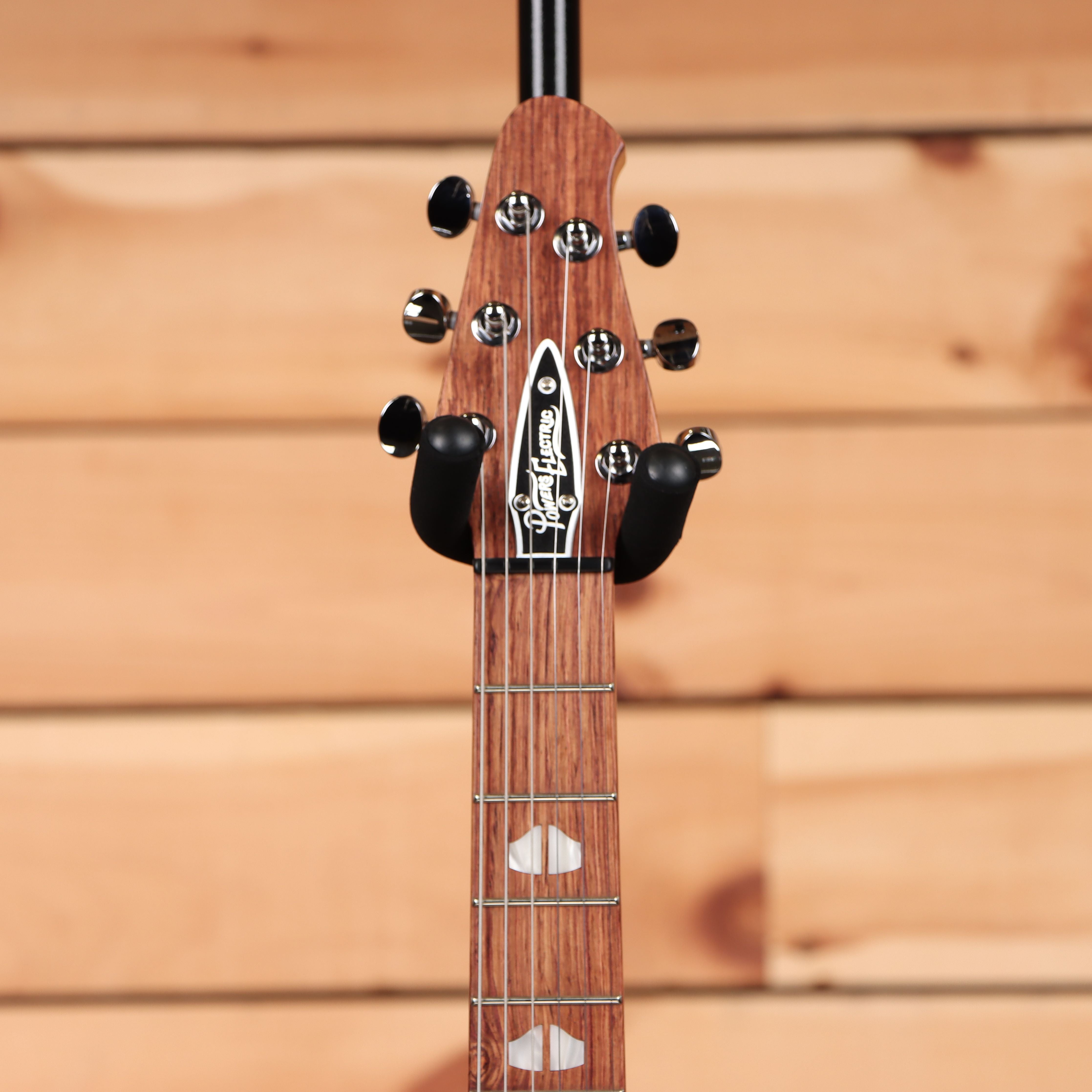Powers Electric A-Type Hardtail electric guitar Liquid Metal Chrome Blue with black hardware and rosewood fretboard