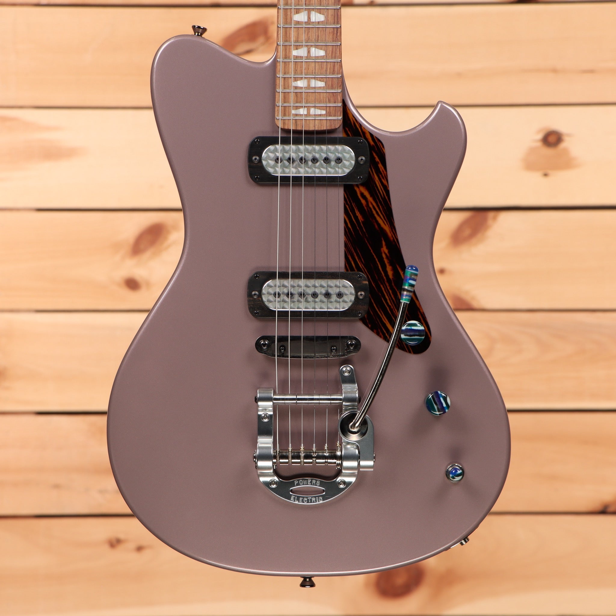 Powers Electric A-Type Frozen Berry Metallic electric guitar with dual humbucker pickups and tremolo bridge