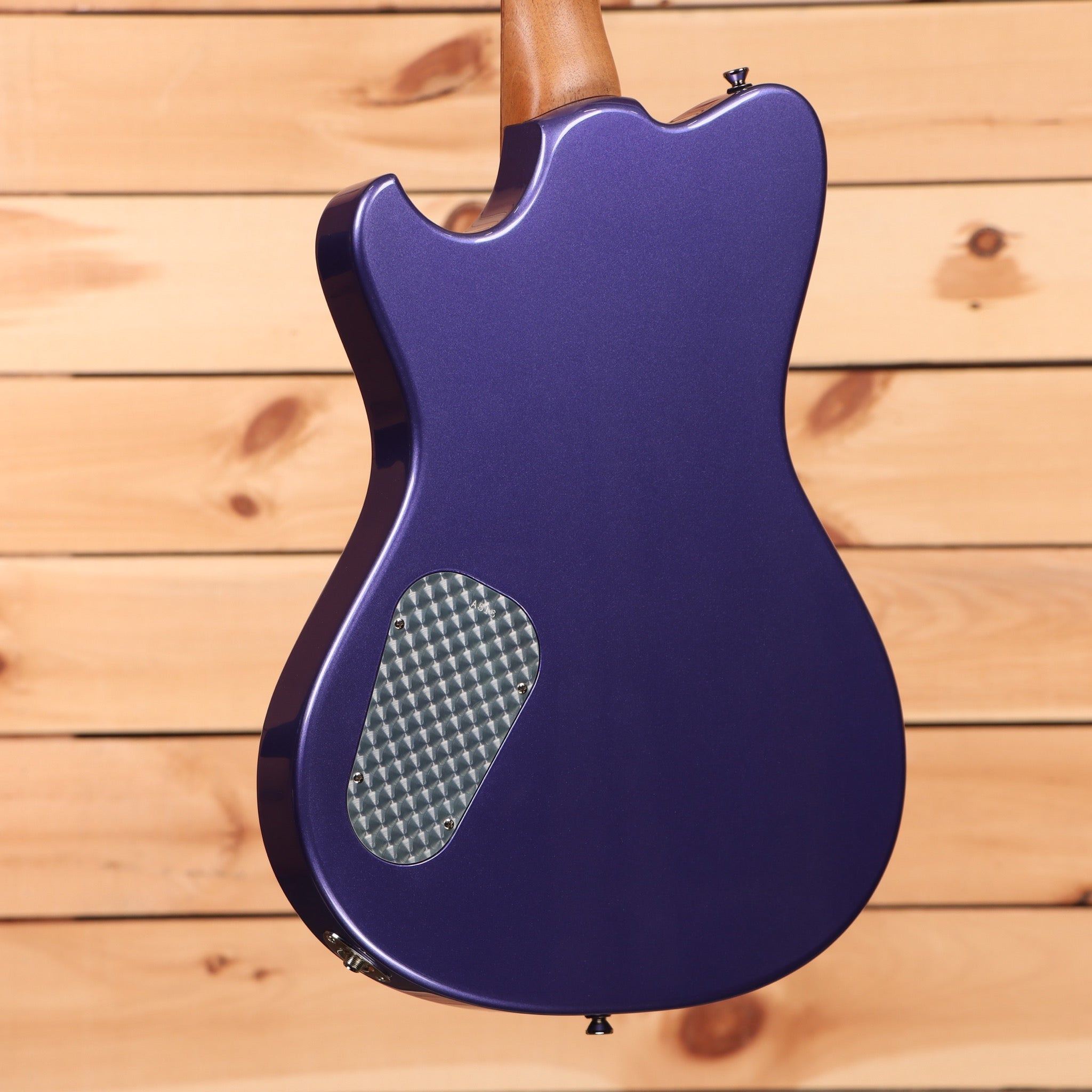 Powers Electric A-Type Viola Purple Metallic electric guitar with textured pickguard and curved body