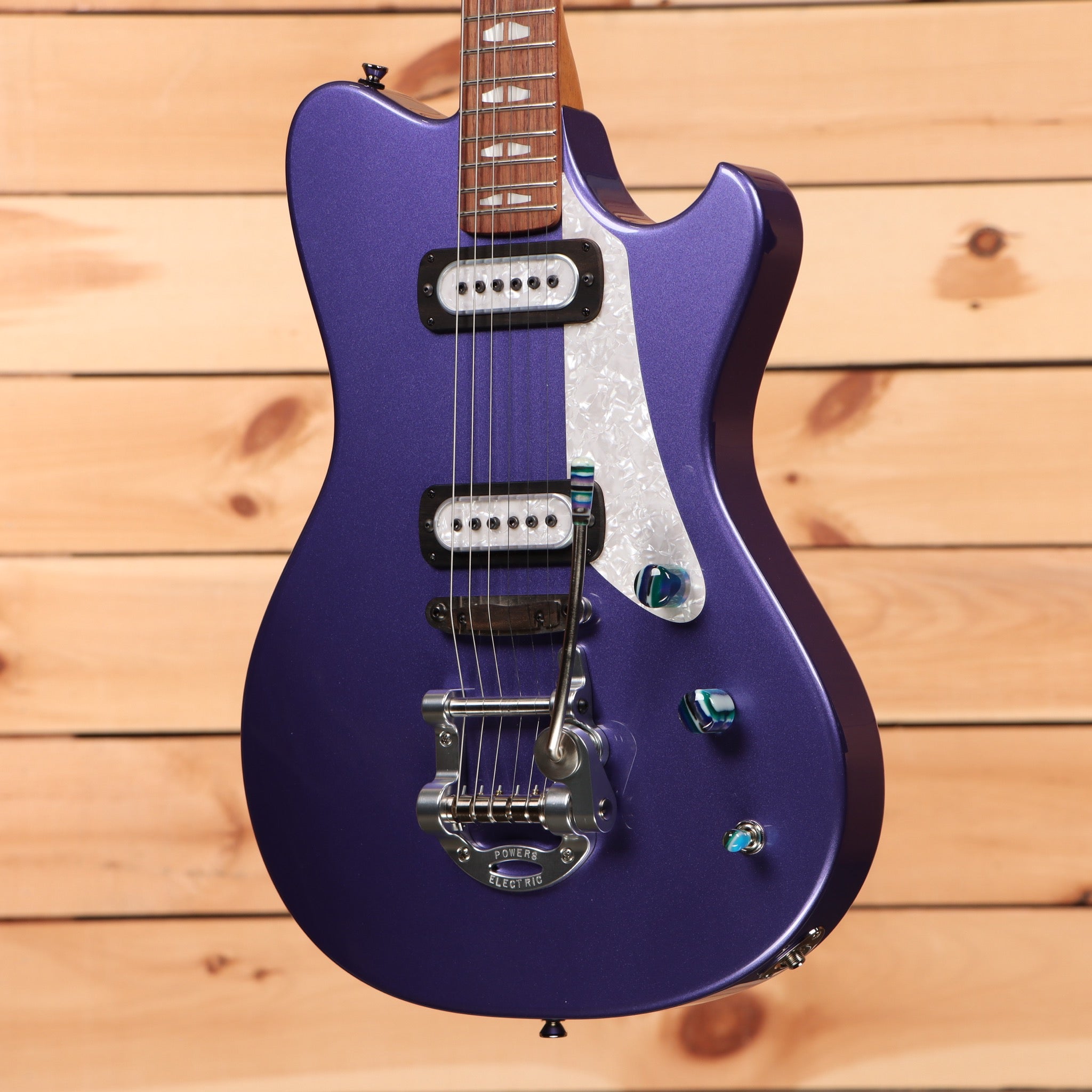 Powers Electric A-Type Viola electric guitar Purple Metallic with dual single-coil pickups and tremolo bridge