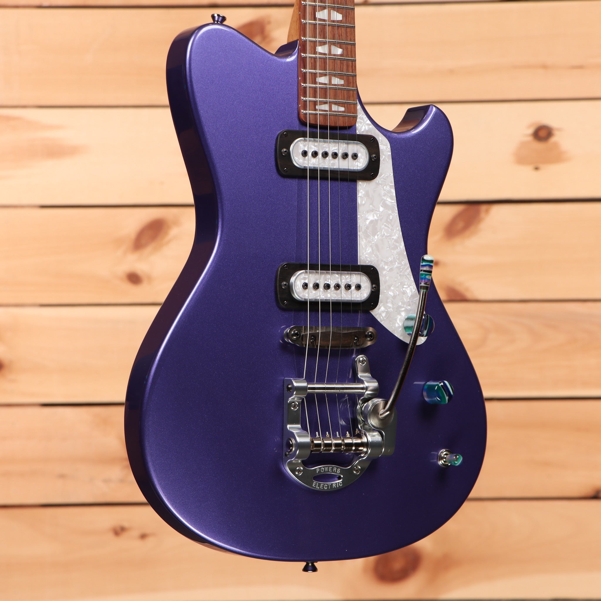 Powers Electric A-Type Viola purple metallic electric guitar with dual single-coil pickups