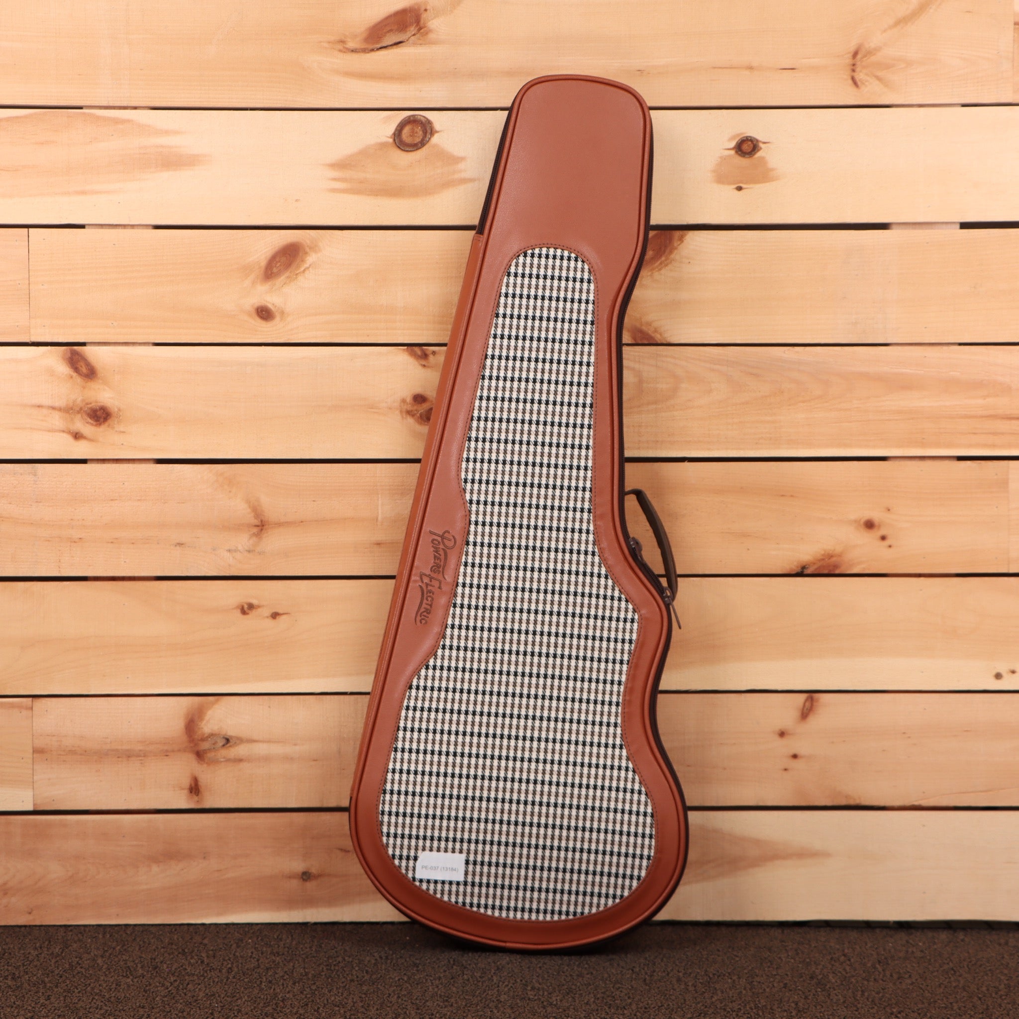 Powers Electric A-Type Viola purple metallic case with houndstooth interior padding