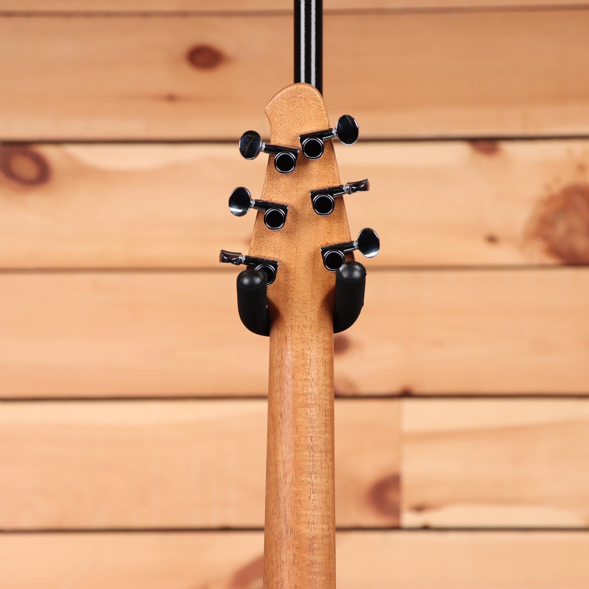 Powers Electric A-Type Viola purple metallic electric bass with black tuning machines and maple neck