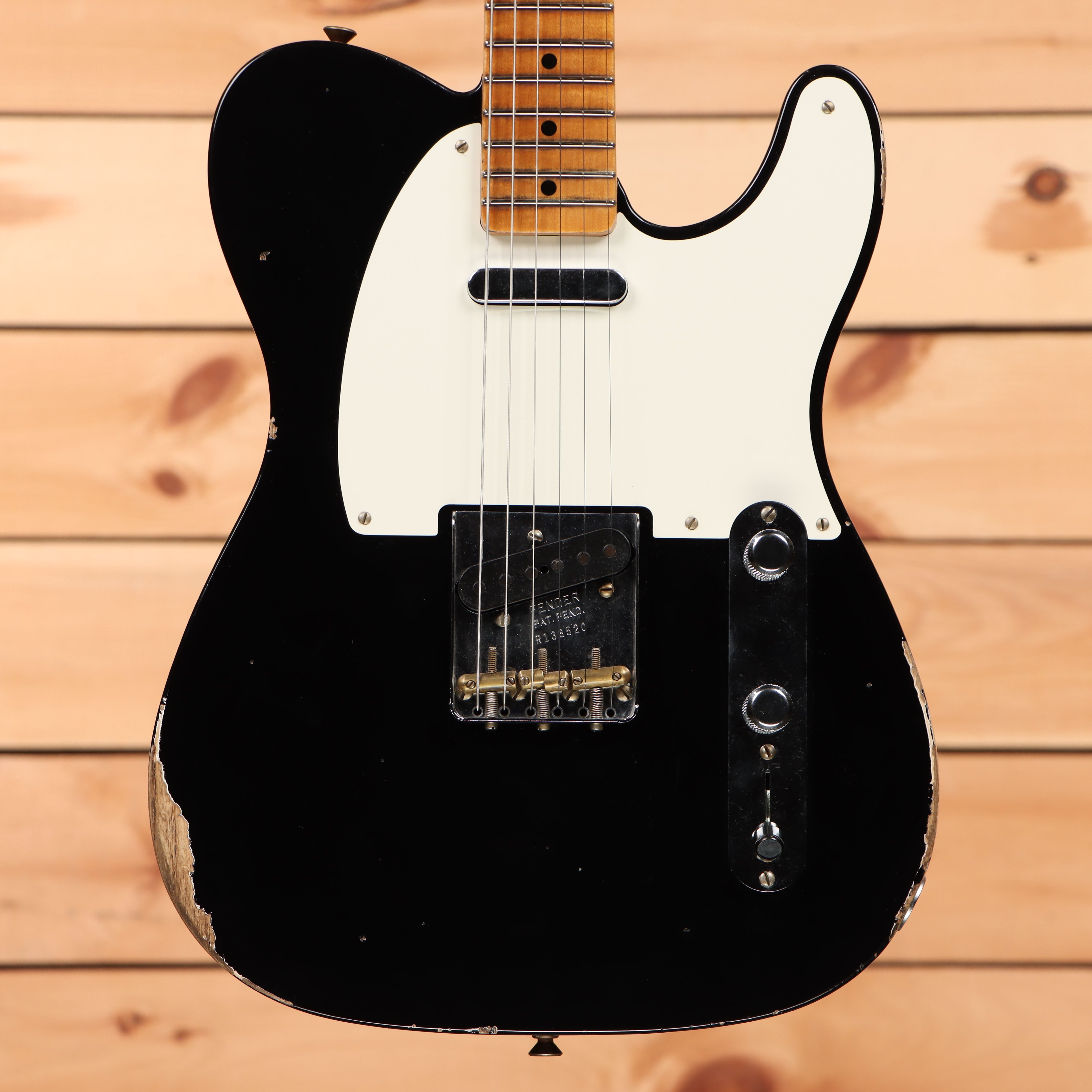 Fender Custom Shop Limited Reverse 1950s Telecaster relic electric guitar aged black with white pickguard and gold hardware