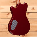 Powers A-Type hardtail electric guitar Cherry Bomb finish with mesh soundhole cover