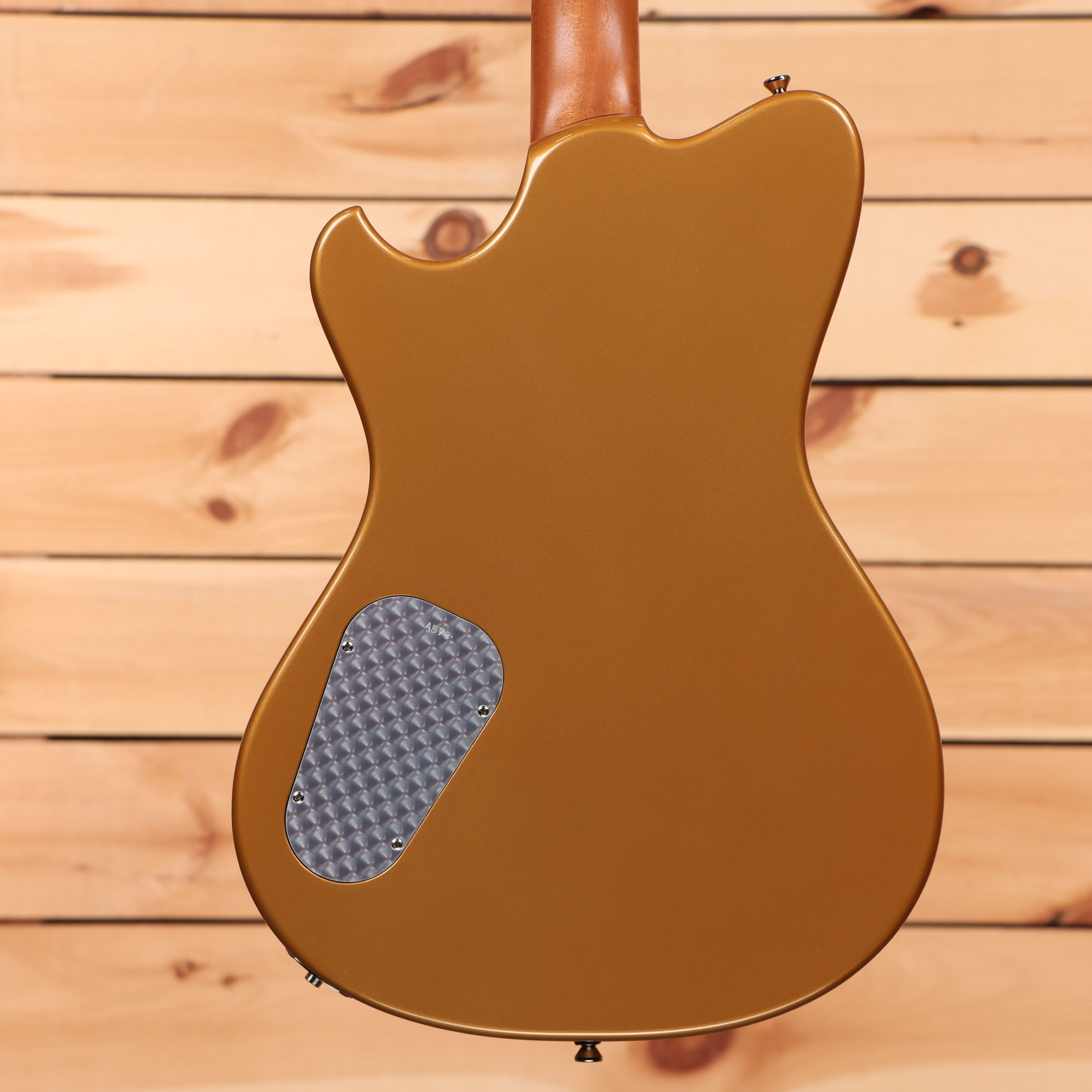Powers A-Type Golden Yellow Metallic electric guitar with textured pickguard and single-coil pickup configuration