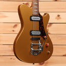 Powers Electric A-Type Golden Yellow Metallic electric guitar with dual humbucker pickups and tremolo bridge