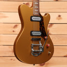 Powers Electric A-Type Golden Yellow Metallic electric guitar with dual humbucker pickups and tremolo bridge