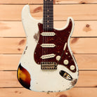 Fender Custom Shop Limited 1962 Stratocaster heavy relic electric guitar Olympic White with red tortoiseshell pickguard and single-coil pickups