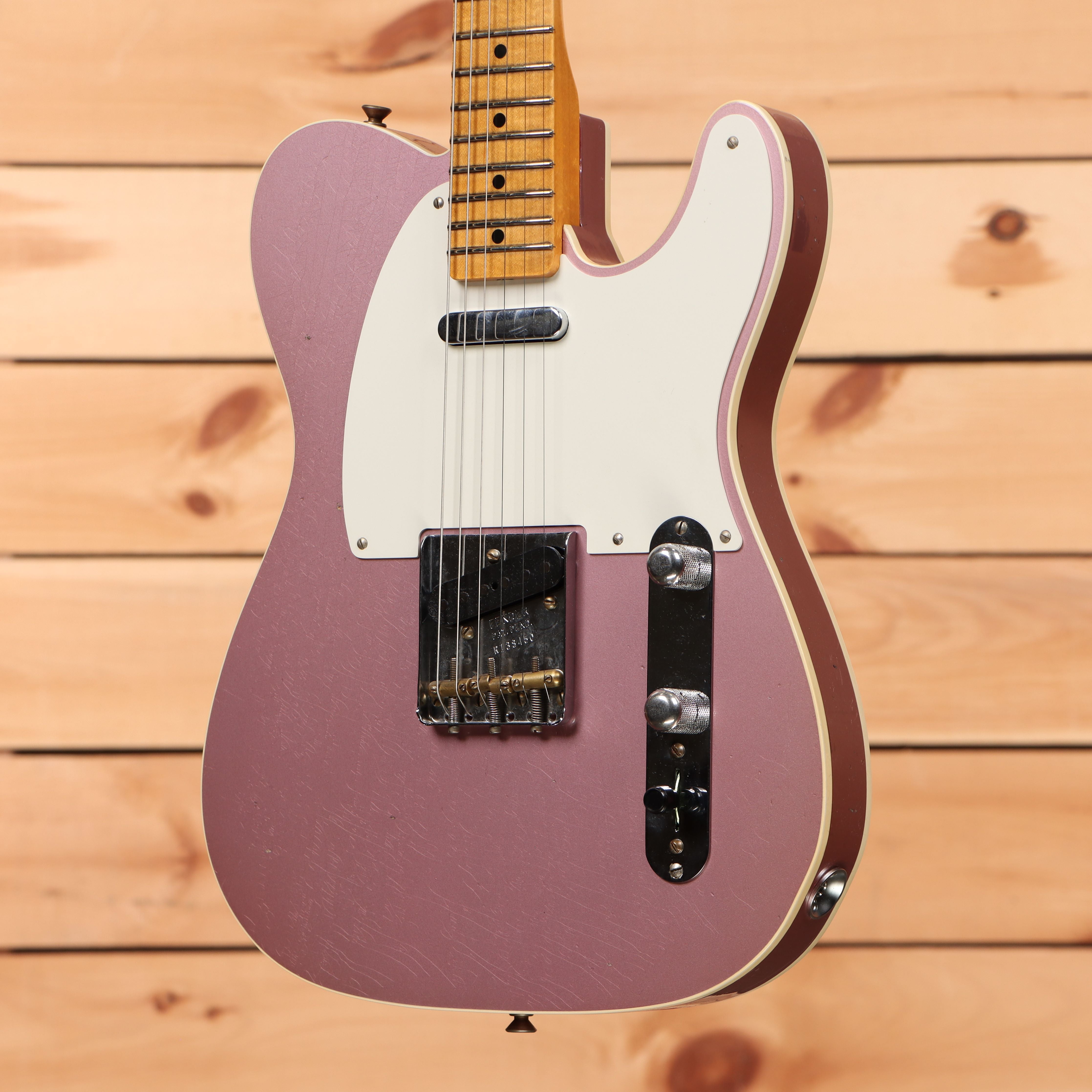 Fender Custom Shop Limited Reverse 1950s Telecaster electric guitar Faded Aged Burgundy Mist Metallic with maple neck and single-coil pickups