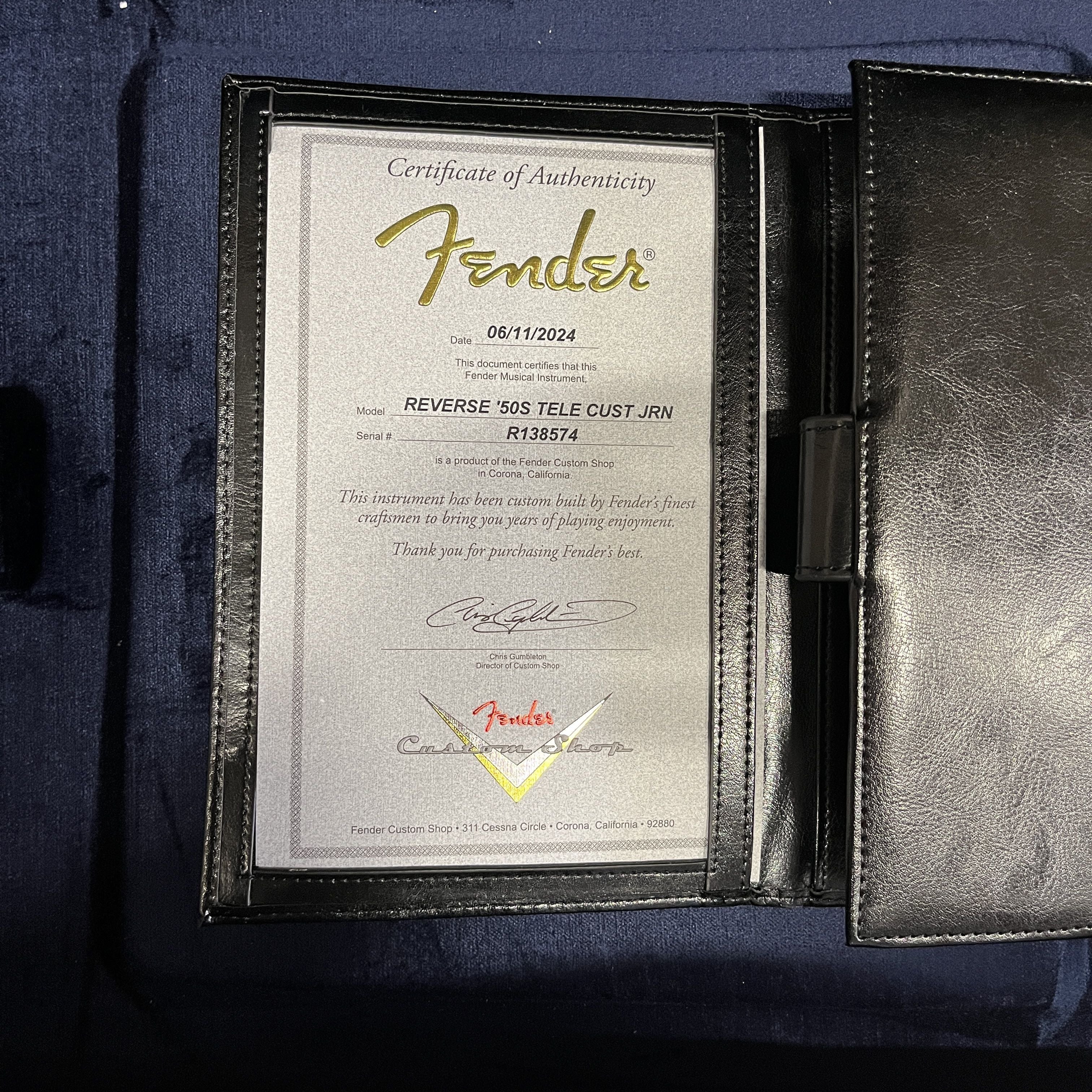 Fender Custom Shop Reverse 1950s Telecaster Custom electric guitar faded aged teal green metallic with certificate of authenticity