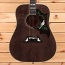 Gibson Dove Original M2M dreadnought acoustic guitar trans ebony with inlaid bird and floral pickguard