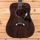 Gibson Dove Original M2M dreadnought acoustic guitar trans ebony with inlaid bird and floral pickguard