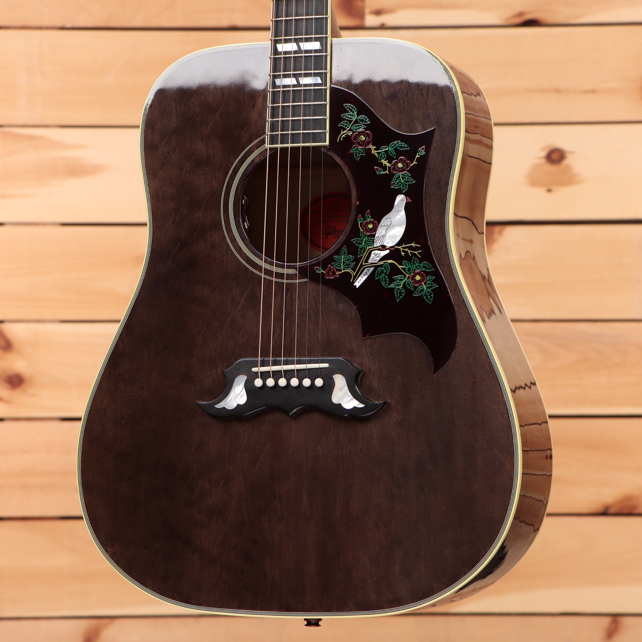 Gibson Dove Original dreadnought acoustic guitar Trans Ebony with inlaid bird and floral abalone pickguard