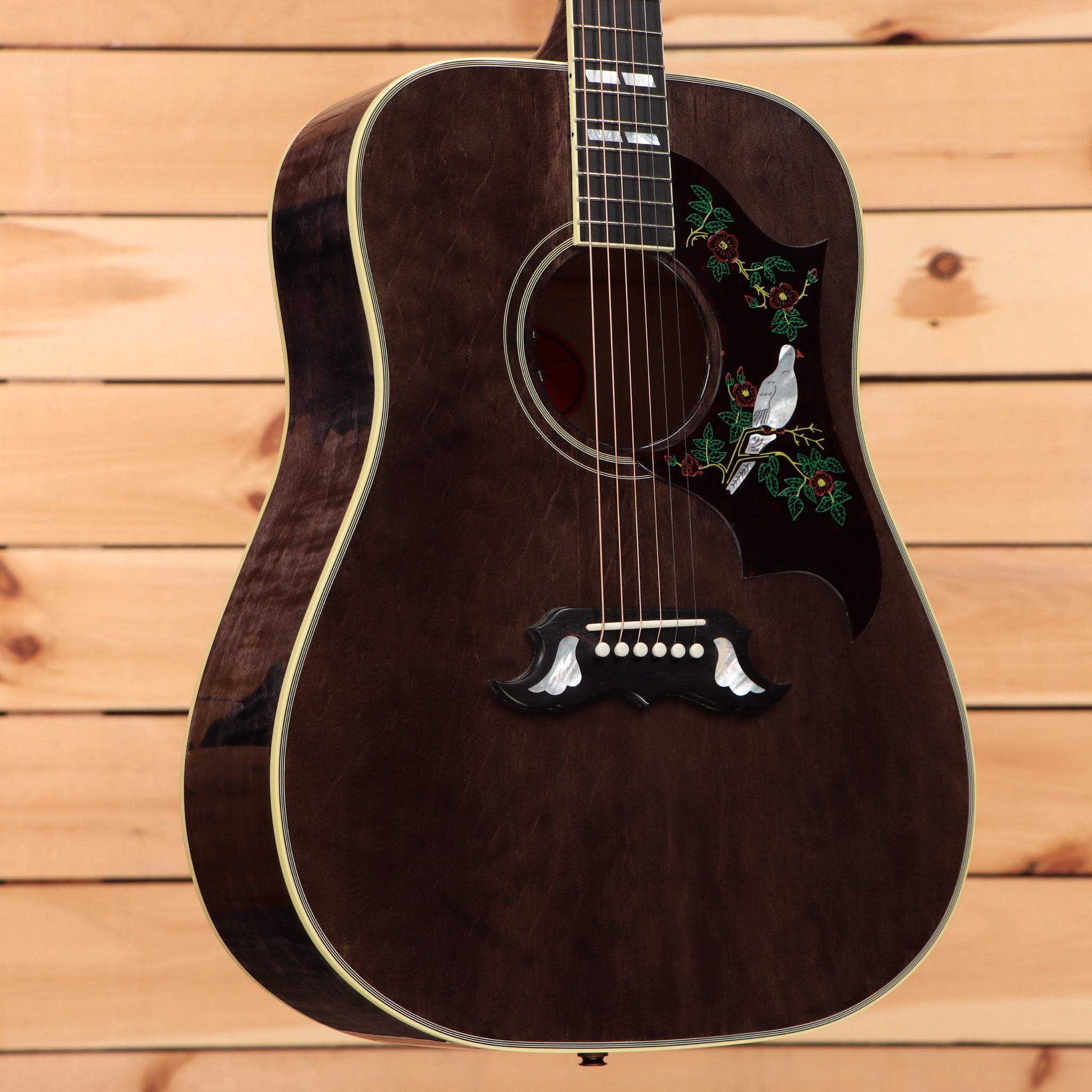 Gibson Dove Original M2M dreadnought acoustic guitar Trans Ebony with bird inlay and abalone binding