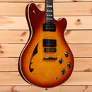 EVH SA126 Special semi-hollow body electric guitar Tobacco Burst with dual humbuckers and f-hole cutaway
