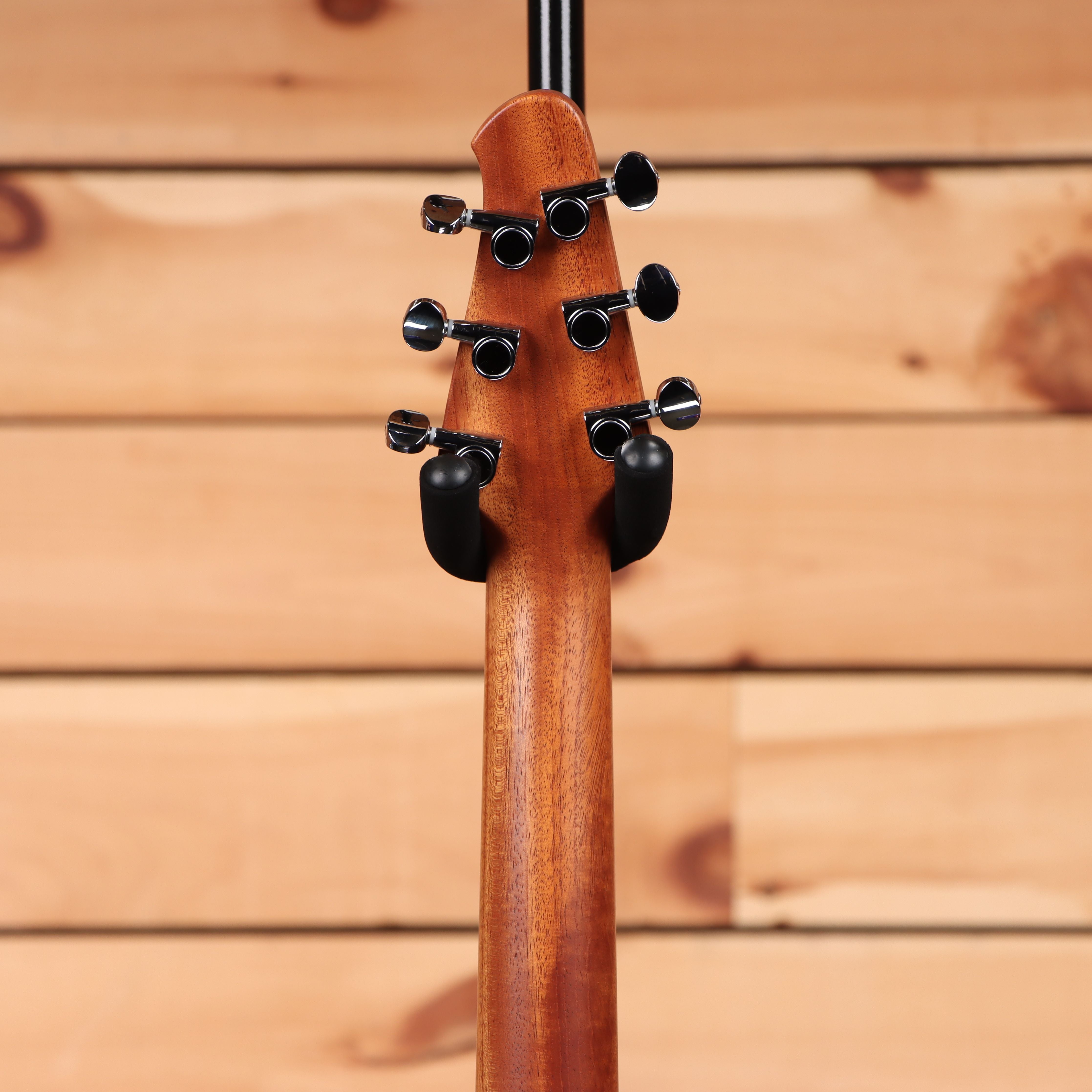 Powers Electric A-Type Hardtail Viola Purple electric bass with black hardware and tuning pegs