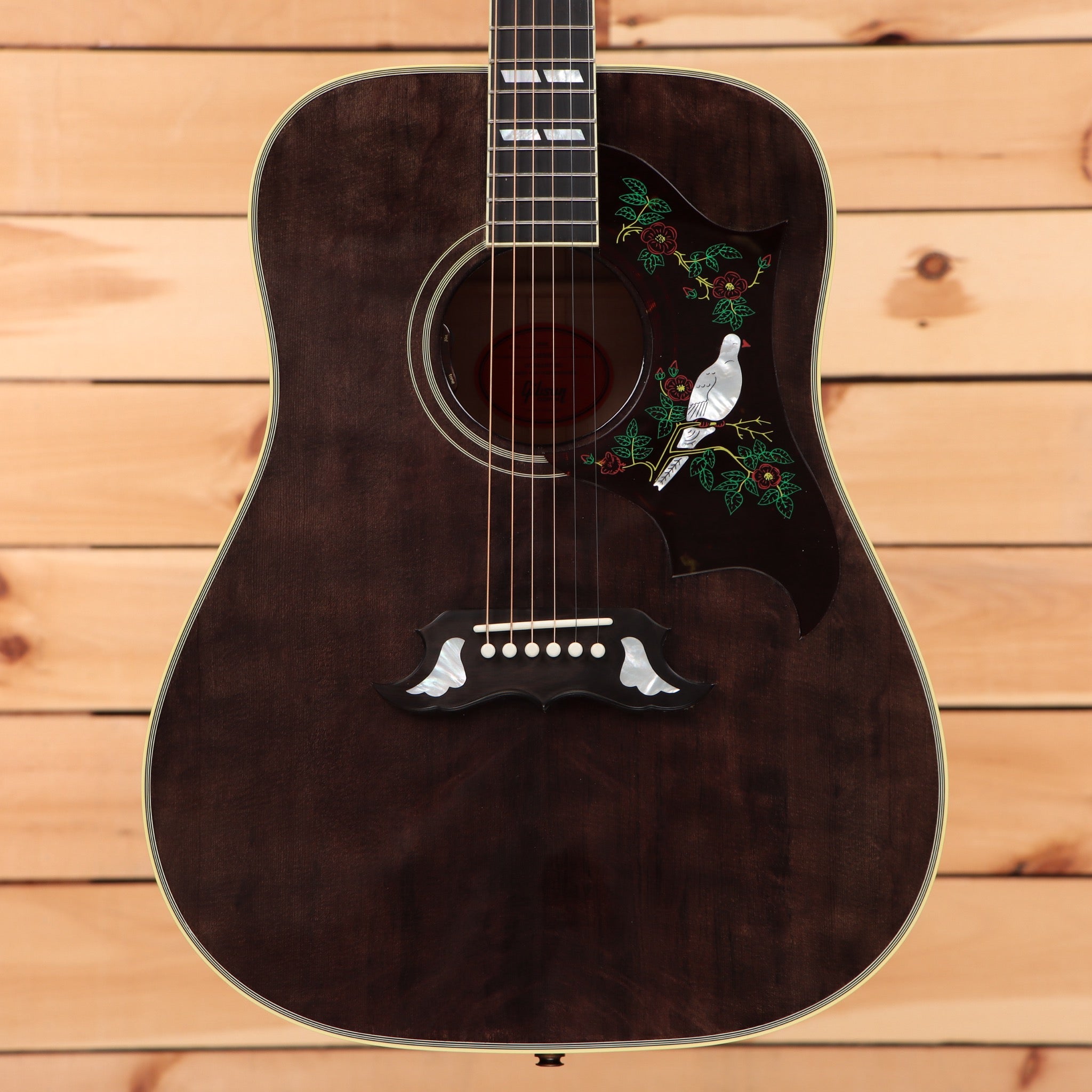 Gibson Dove Original acoustic guitar Trans Ebony with inlaid bird pickguard and 12-string configuration