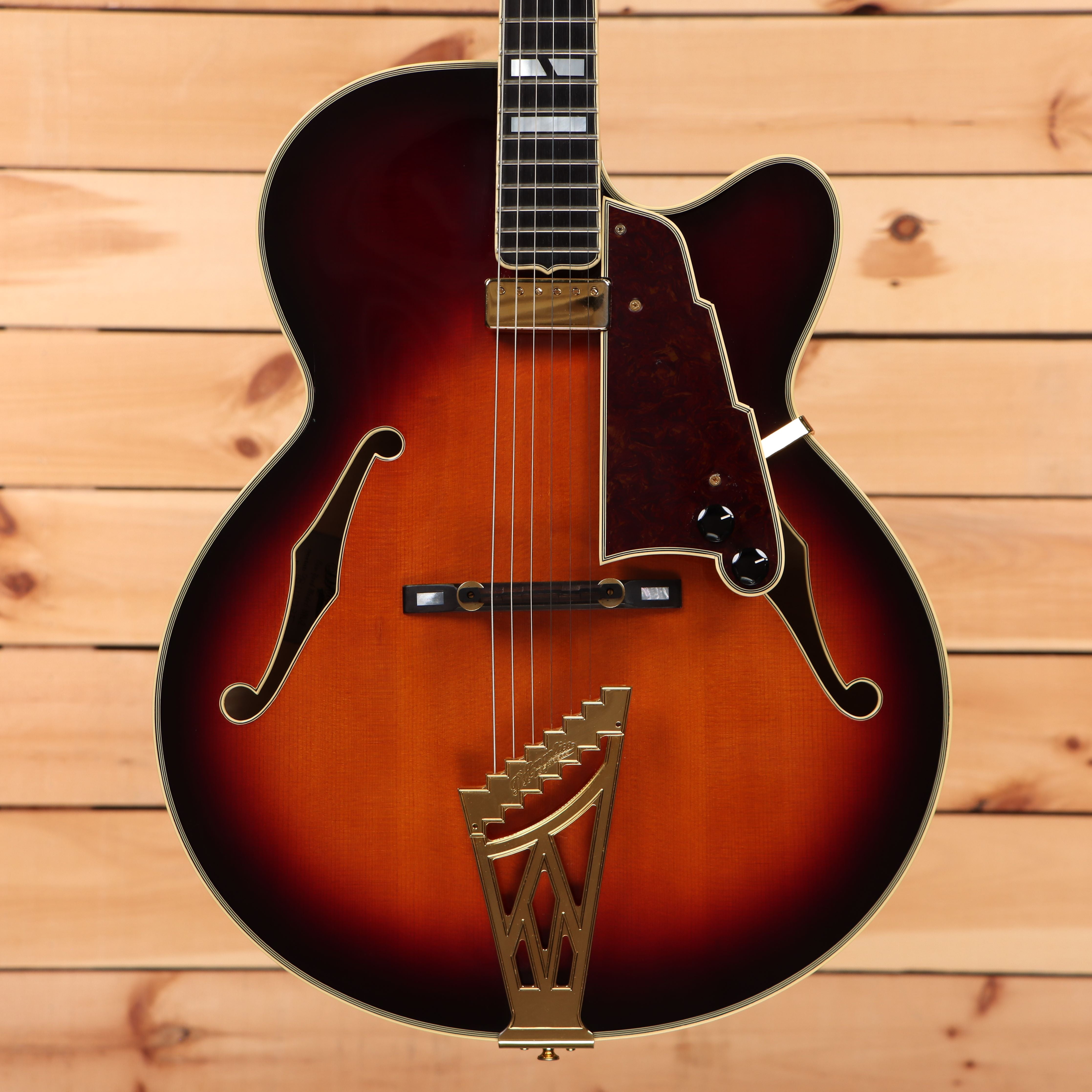 Pre-owned D'Angelico New Yorker semi-hollow electric guitar sunburst finish with gold hardware