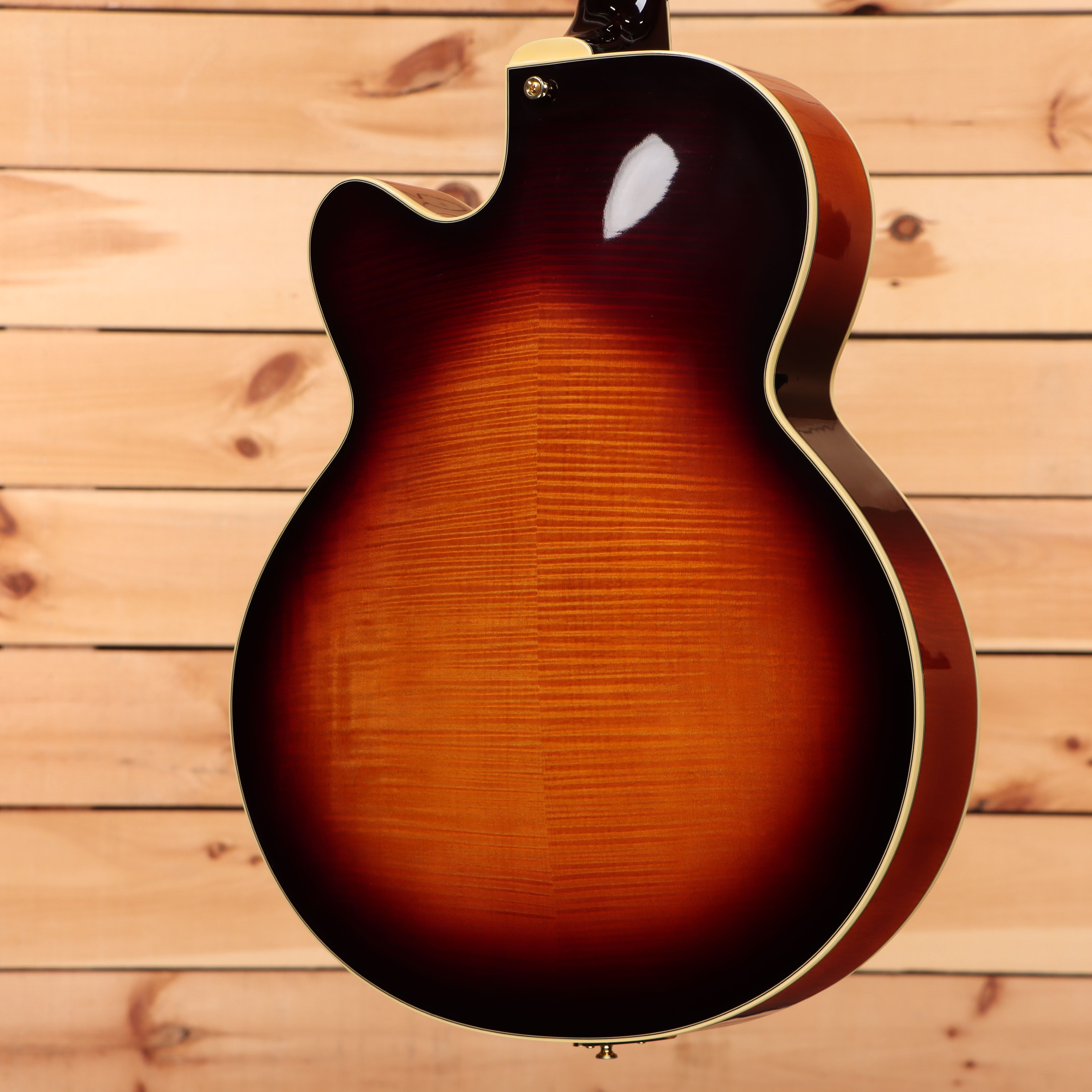 Pre-owned D'Angelico New Yorker semi-hollow electric guitar sunburst finish with gold binding