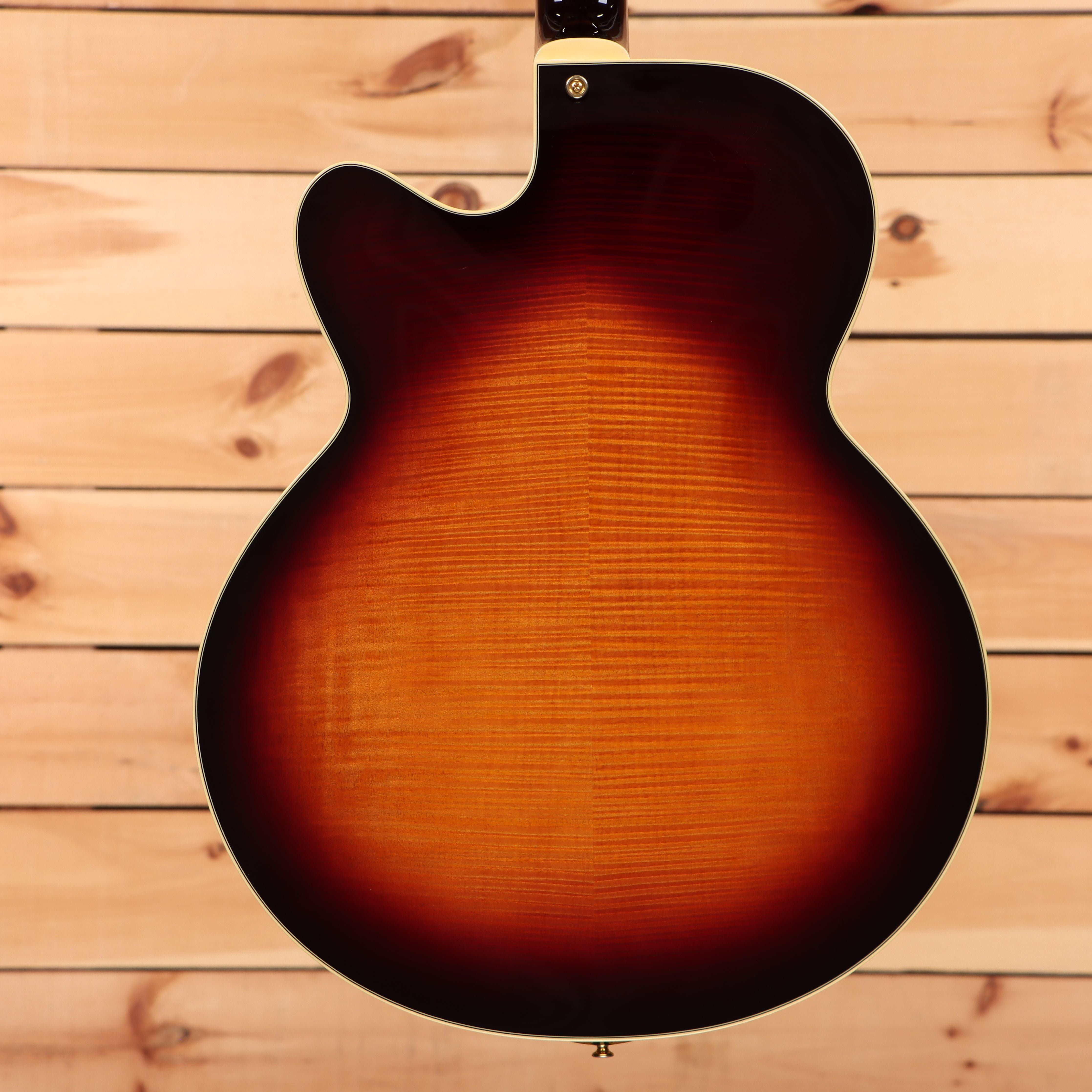 Pre-owned D'Angelico New Yorker semi-hollow electric guitar sunburst finish with flamed maple top