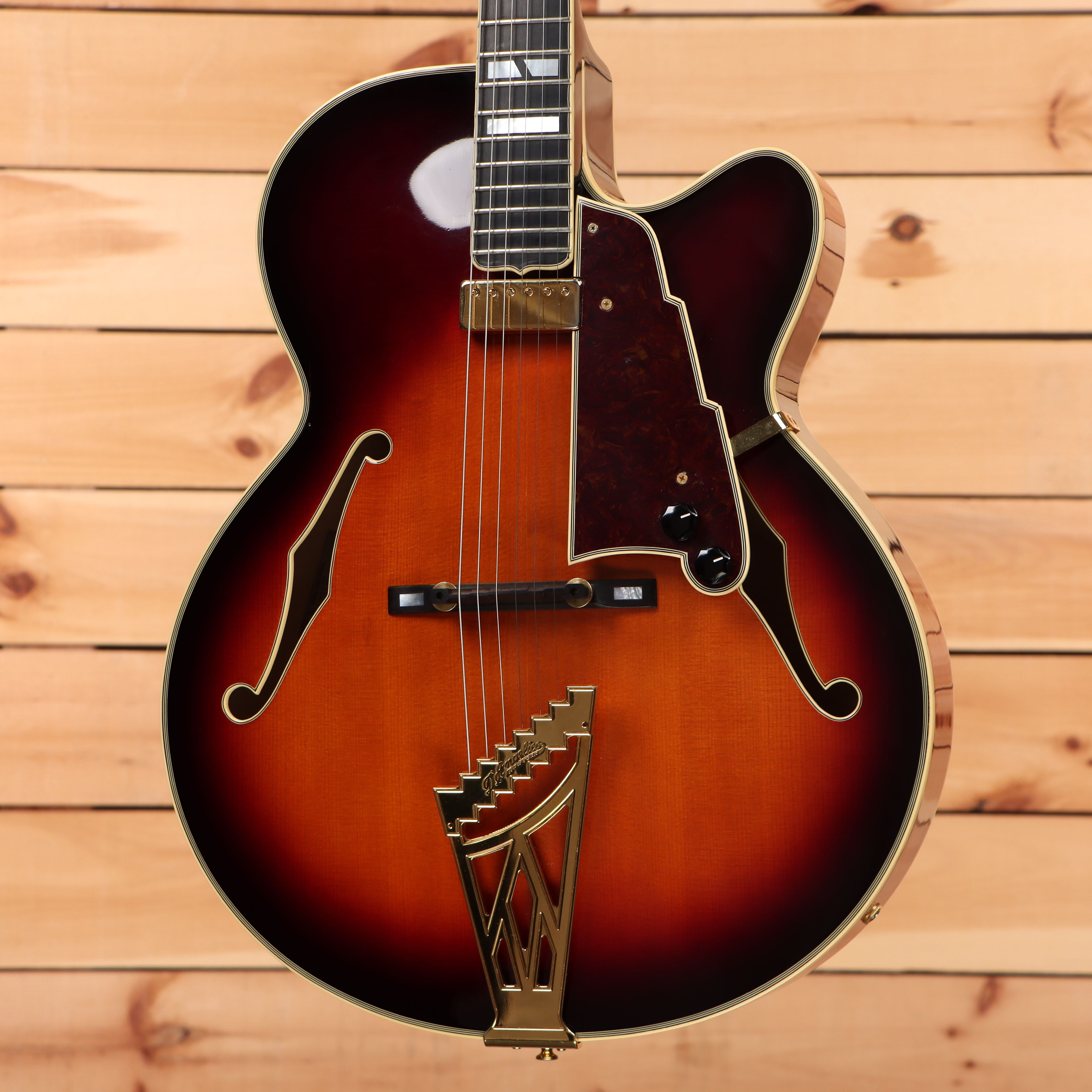 D'Angelico New Yorker semi-hollow body electric guitar sunburst finish gold hardware pre-owned