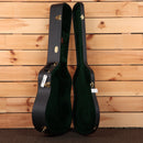 Santa Cruz Guitar Company D Model hardshell case black exterior green velvet interior with gold hardware latches