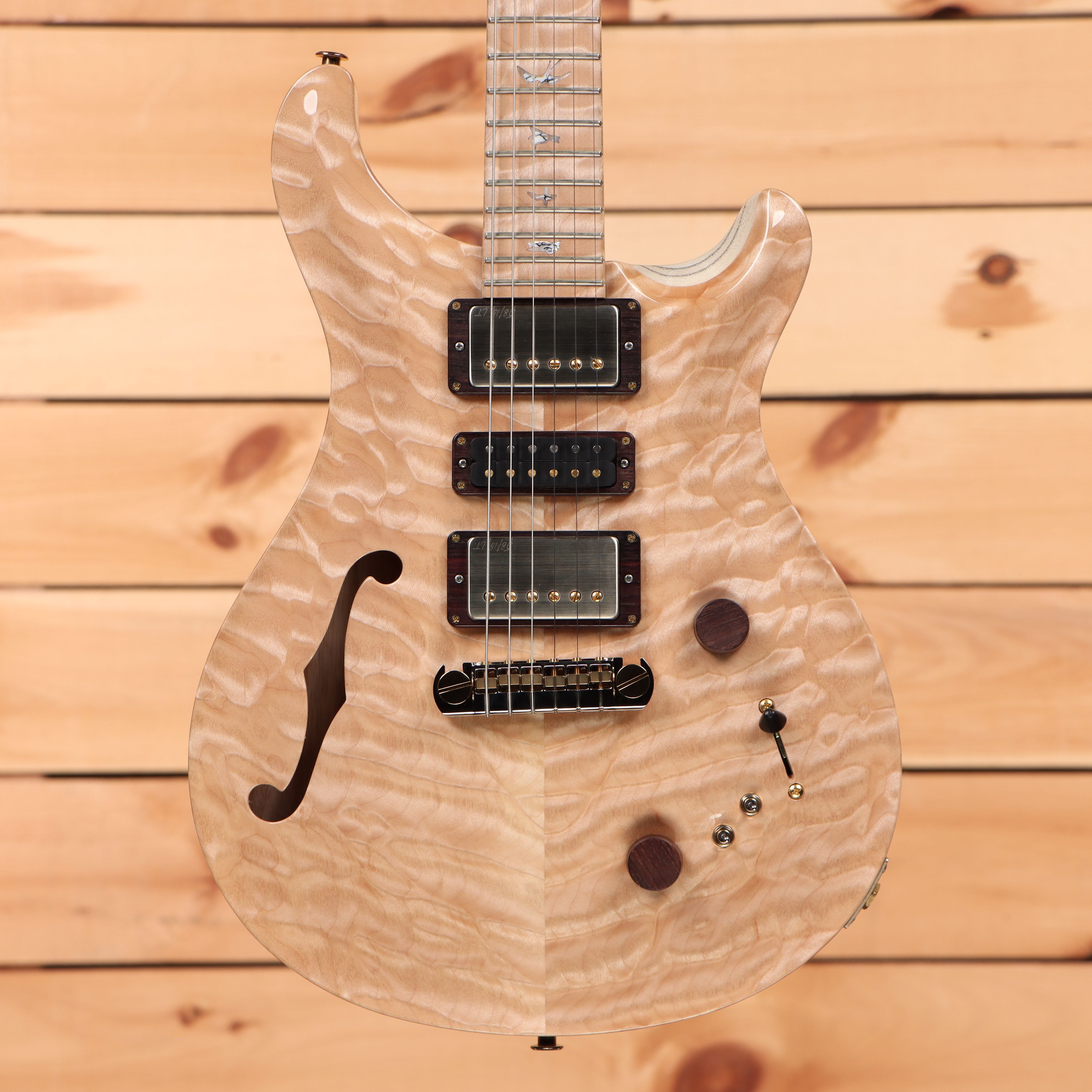 Paul Reed Smith Private Stock Special semi-hollow electric guitar Natural Whitewash Black Grainfill with f-holes and humbucker pickups