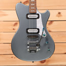 Powers Electric A-Type Liquid Metal Chrome Blue electric guitar with dual single-coil pickups and tremolo bridge