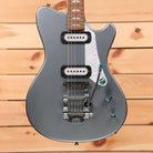 Powers Electric A-Type Liquid Metal Chrome Blue electric guitar with dual single-coil pickups and tremolo bridge
