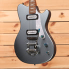 Powers A-Type electric guitar liquid metal chrome blue finish with dual single-coil pickups and vibrato bridge