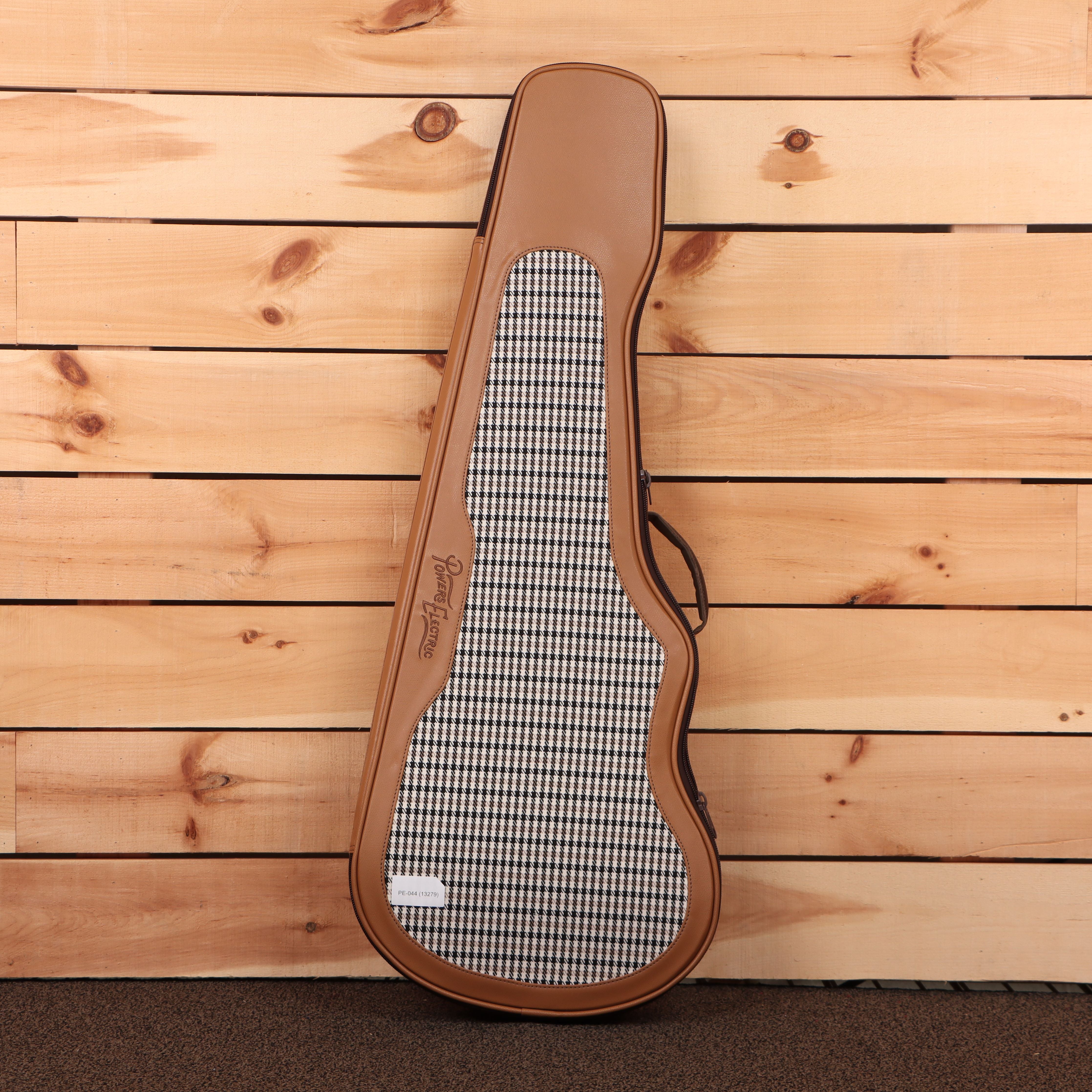 Powers Electric A-Type Liquid Metal Chrome Blue electric guitar with gingham fabric interior case